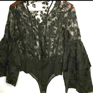 Amitie French Black Lace body suit S